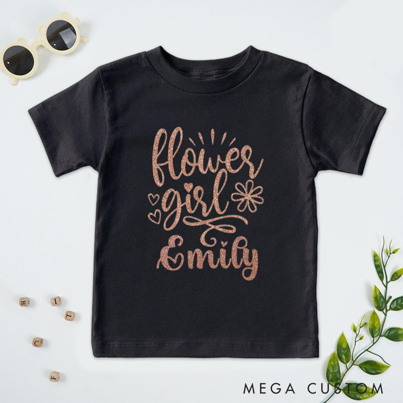 Personalized Personalized Glitter Wedding Flower Girl T-Shirt 