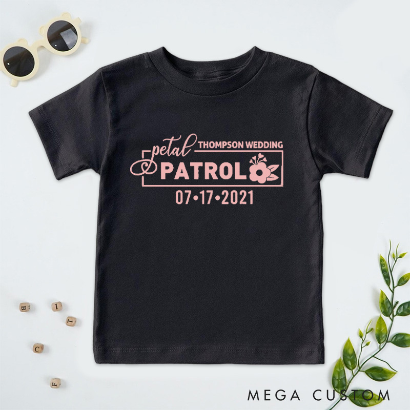 Personalized Elegant Floral Petal Patrol Wedding Flower Girl T-Shirt 