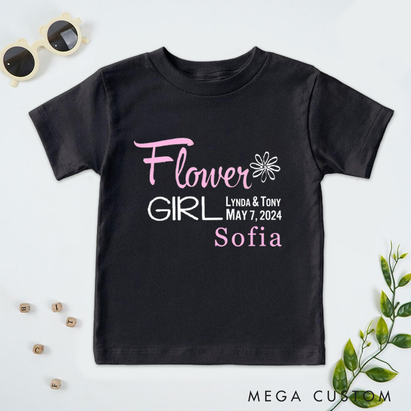 Personalized Flower Girl with Names and Date Wedding Flower Girl T-Shirt 