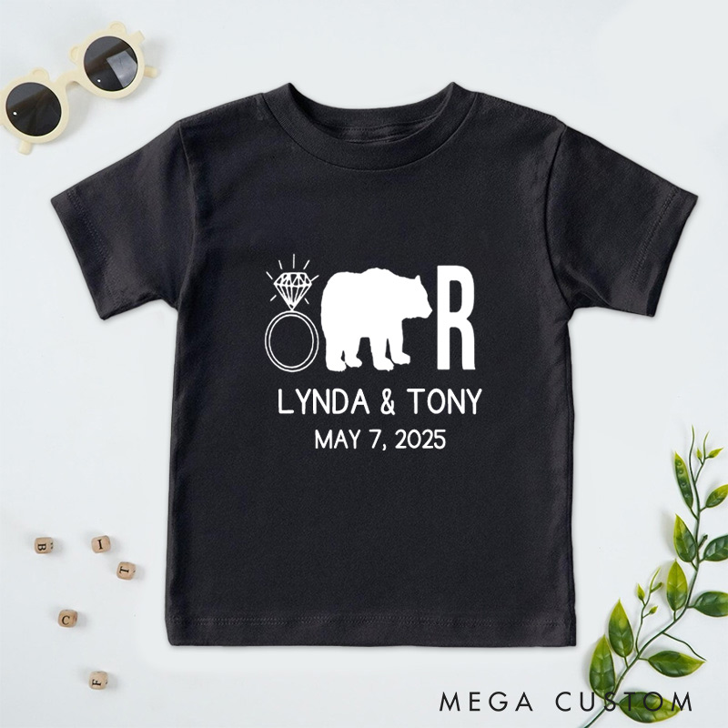 Personalized Funny Ring Bearer with Bear and Ring Wedding Flower Boy T-Shirt 
