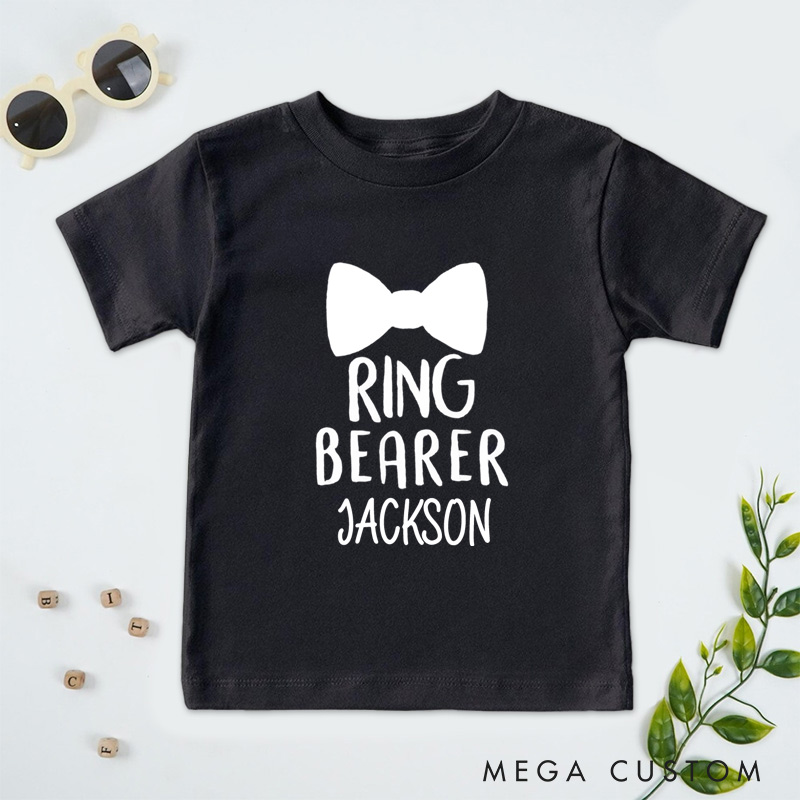 Personalized Chic Ring Bearer with Bowtie Wedding Flower Boy T-Shirt 