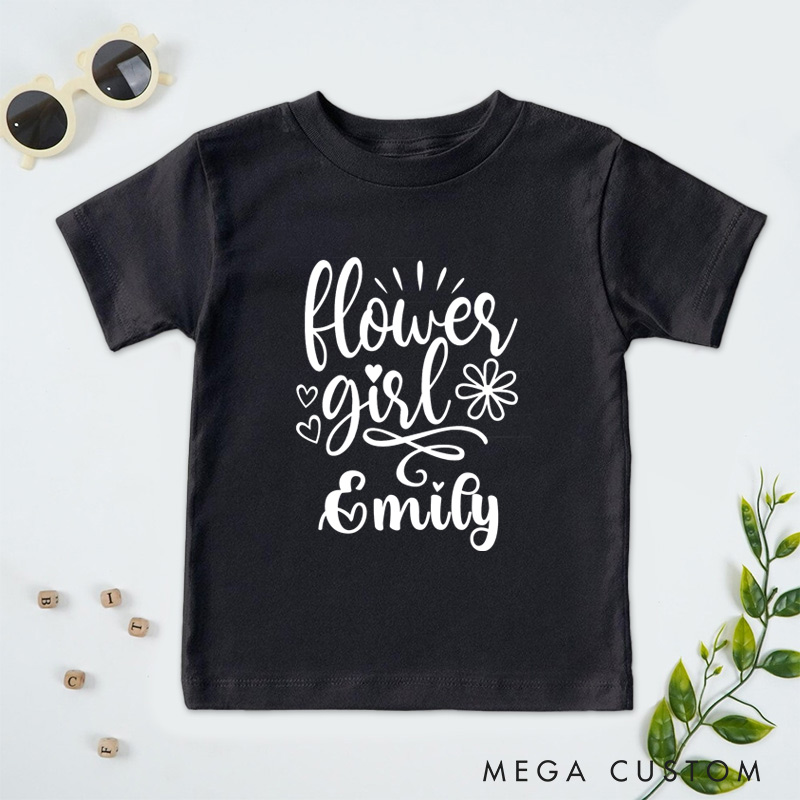 Personalized Elegant Flower Girl with Hearts and Floral Wedding Flower Girl T-Shirt 
