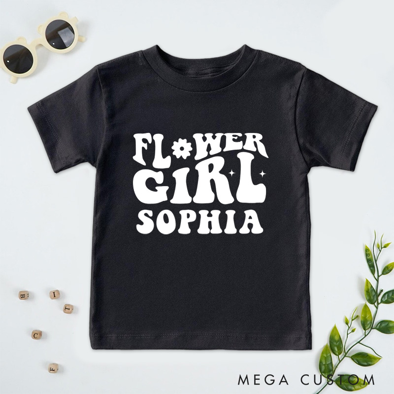 Personalized Groovy Retro Flower Girl Wedding Flower Girl T-Shirt 