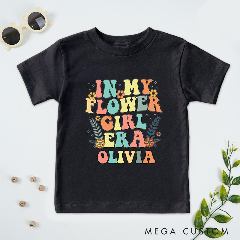 Personalized Colorful Retro In My Flower Girl Era Wedding Flower Girl T-Shirt 