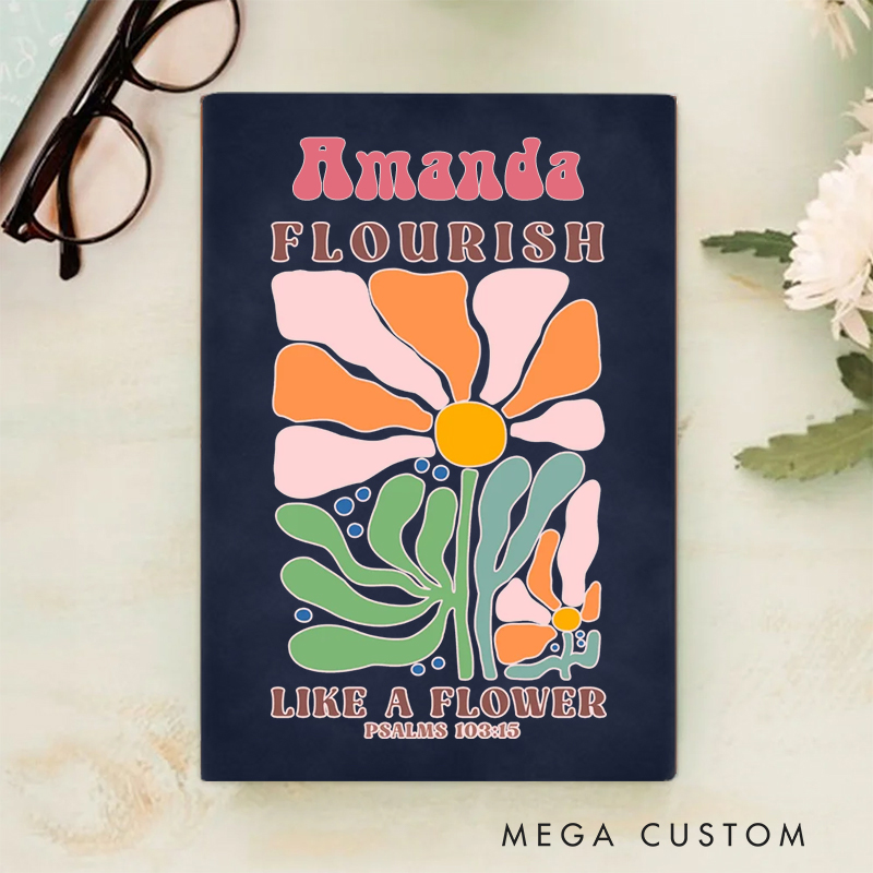 Personalized Multicolor Flourish Like a Flower A5 Sheepskin Suede Notebook with Name Baptism Birthday Gift for Christians  