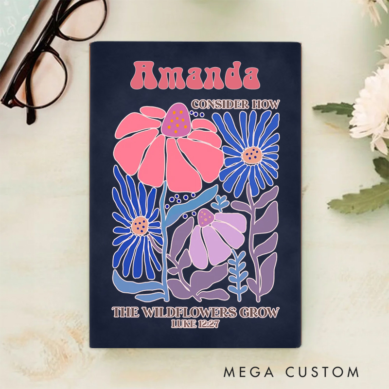 Personalized Multicolor Consider How the Wildflowers Grow A5 Sheepskin Suede Notebook with Name Baptism Birthday Gift for Christians  