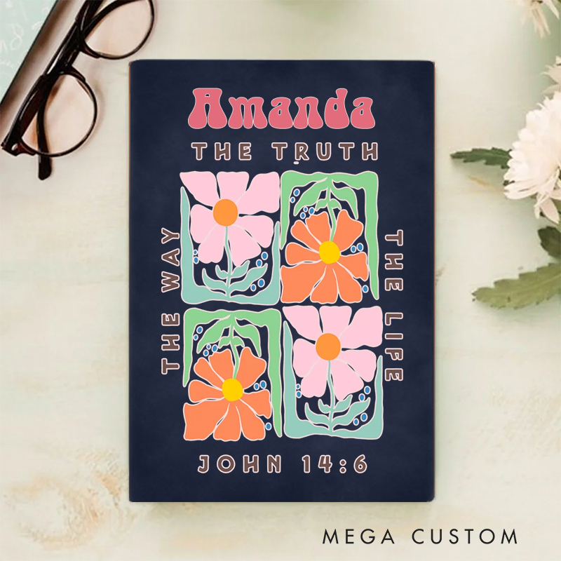 Personalized the Truth the Way the Life A5 Sheepskin Suede Notebook with Name Baptism Birthday Gift for Christians  