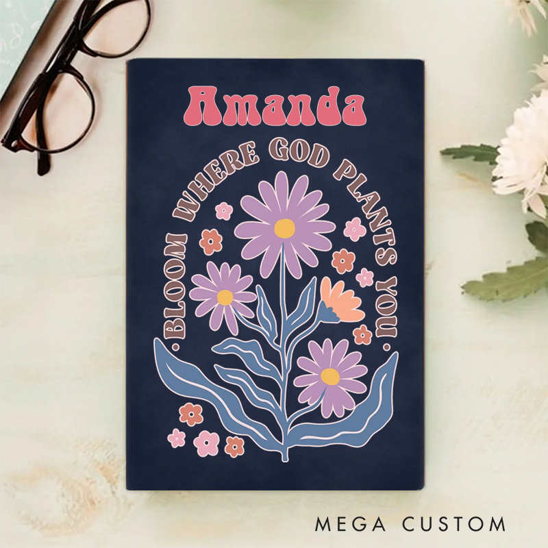 Personalized Bloom Where God Plants You A5 Sheepskin Suede Notebook with Name Baptism Birthday Gift for Christians  
