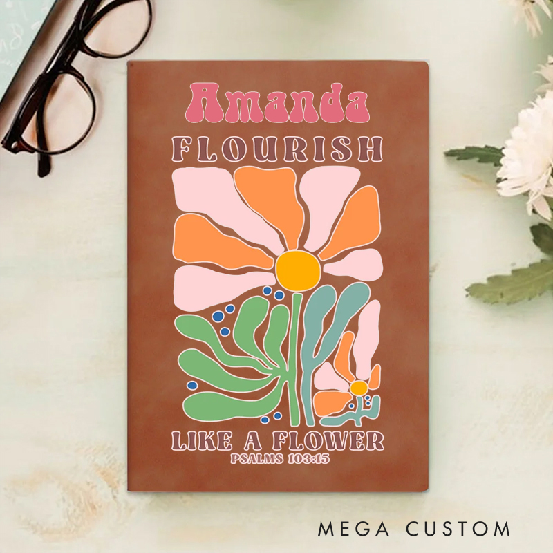 Personalized Multicolor Flourish Like a Flower A5 Sheepskin Suede Notebook with Name Baptism Birthday Gift for Christians  