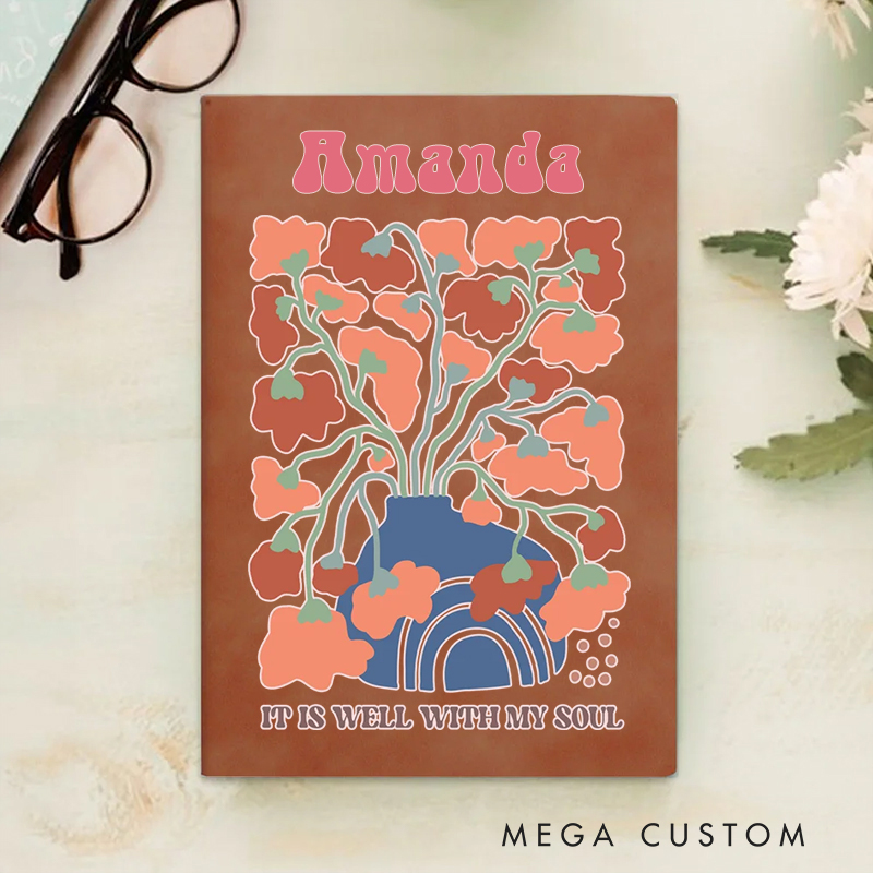 Personalized Multicolor It Is Well with My Soul A5 Sheepskin Suede Notebook with Name Baptism Birthday Gift for Christians  