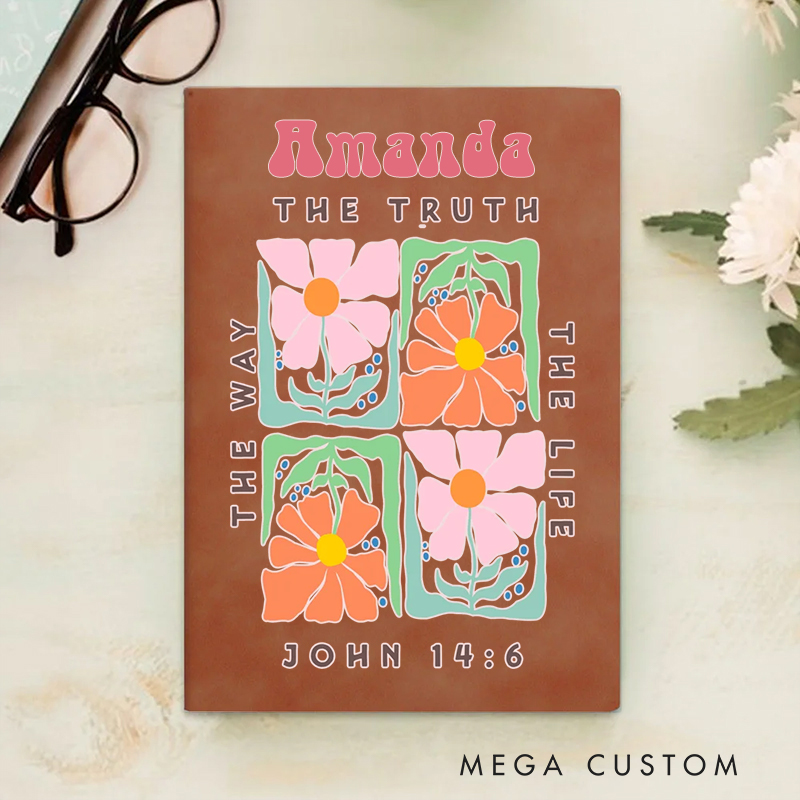 Personalized the Truth the Way the Life A5 Sheepskin Suede Notebook with Name Baptism Birthday Gift for Christians  