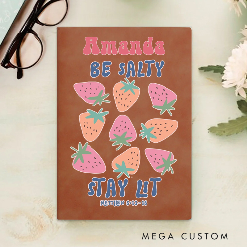 Personalized Be Salty Stay Lit A5 Sheepskin Suede Notebook with Name Baptism Birthday Gift for Christians  