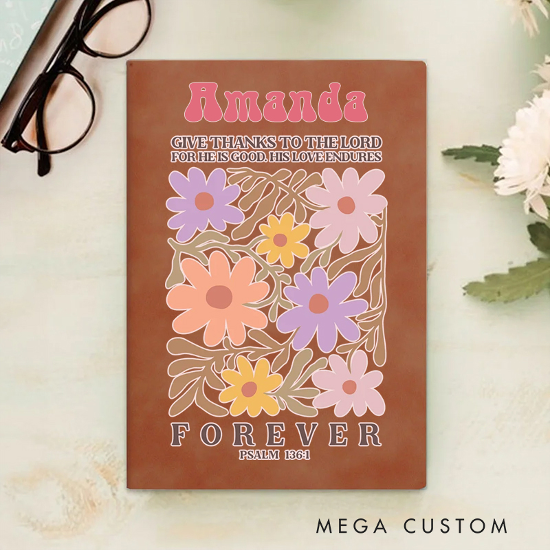 Personalized Give Thanks to the Lord A5 Sheepskin Suede Notebook with Name Baptism Birthday Gift for Christians  