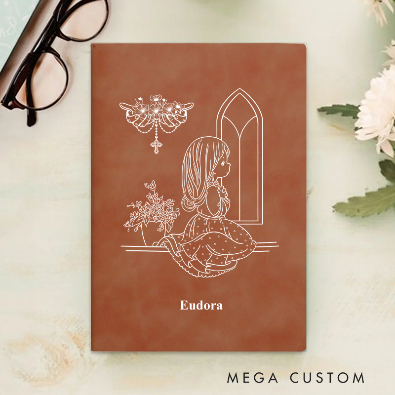Personalized Leather Birth Flower Kid Christian Notebook with Name Gift for Kids Gift for Girls Boys Baptism Gift Birthday Gift Religious Gift