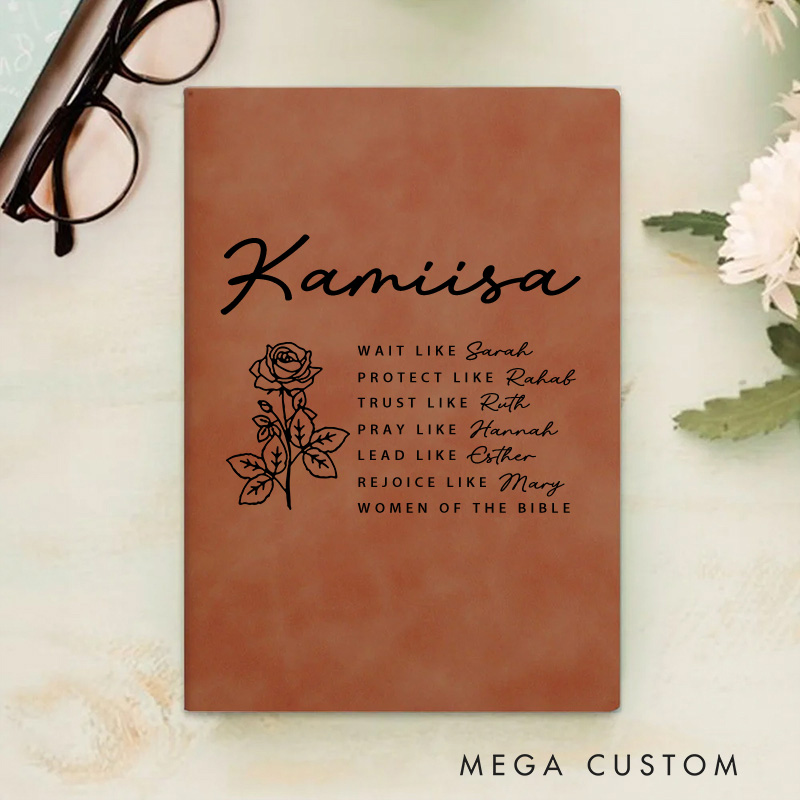 Personalized Minimalist Birth Flower Prayer Journal Leather A5 Notebook with Study Journal Birthday Gift Religious Gift Baptism Gift for Christian