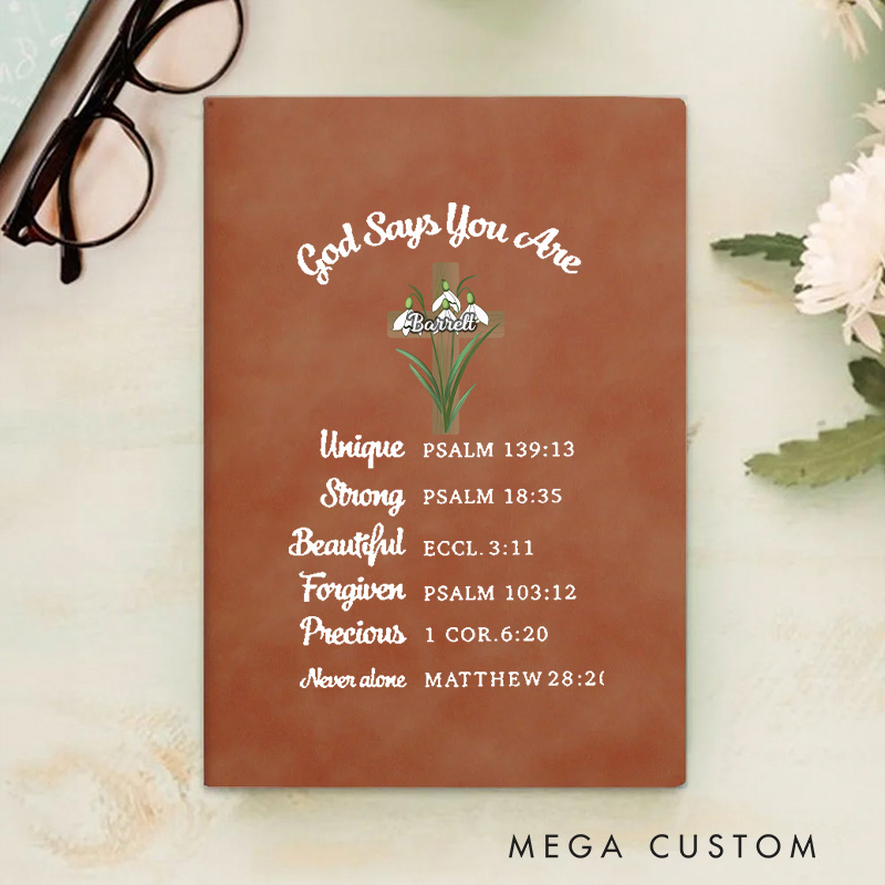 Personalized Birth Flower Cross Bible Verse Prayer Journal Leather A5 Notebook with Name Church Study Birthday Religious Gift for Family Friends
