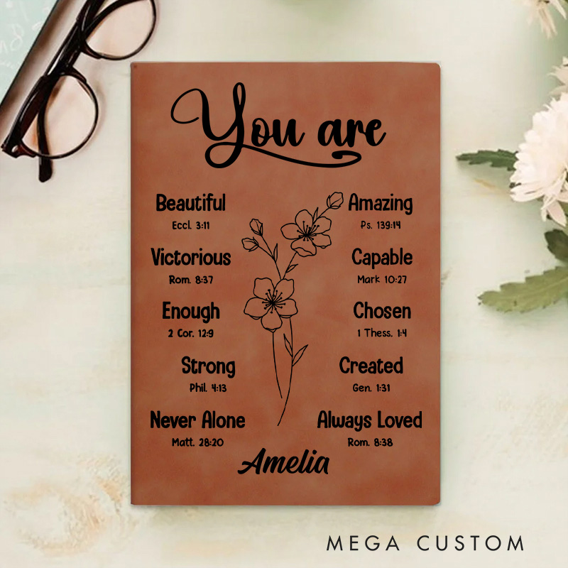 Personalized You are Inspiration A5 Leather Prayer Journal Notebook with Birth Flower and Name Christian Gift for Her Baptism Birthday Gift for Women