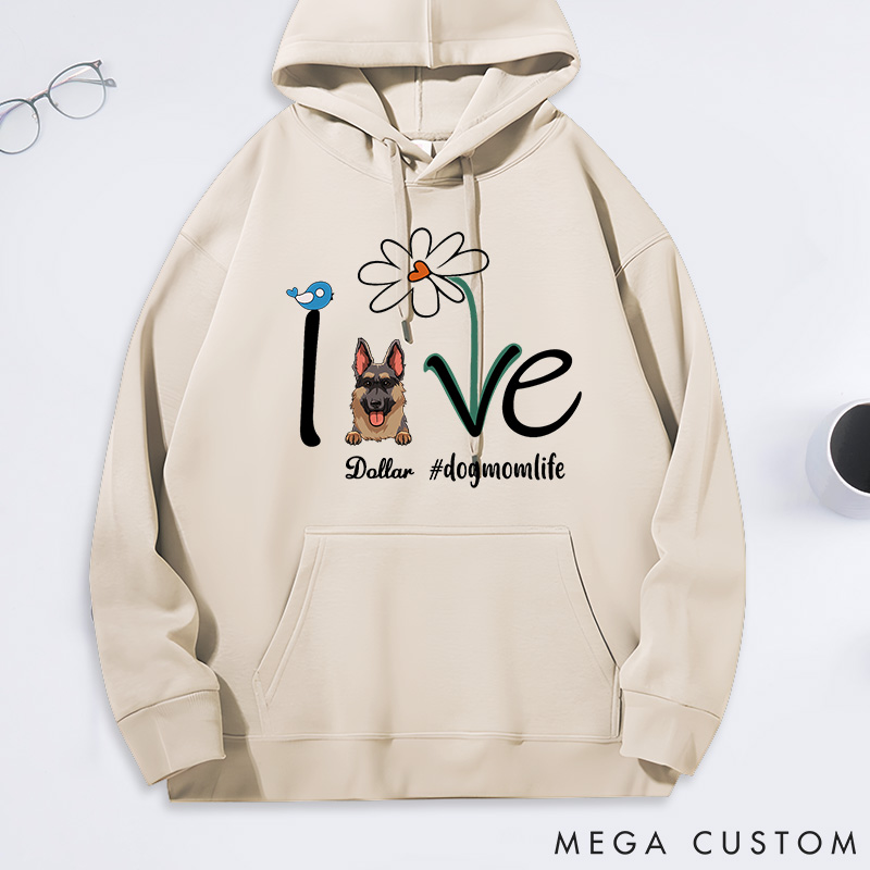 Personalized Dog Lover Flower and Love Classic Hoodies