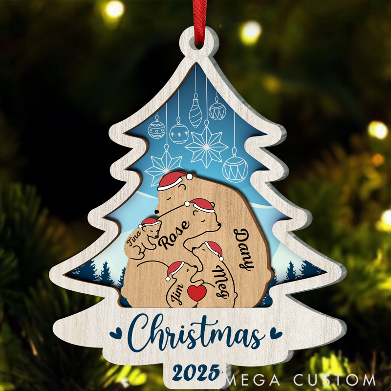 Personalized Acrylic Bear Family for Christmas Reunion Theme Holiday Festival Ornament 