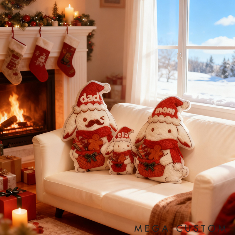 Personalized Cute Rabbit Family Shaped Holiday Festival Pillow Gift for Family