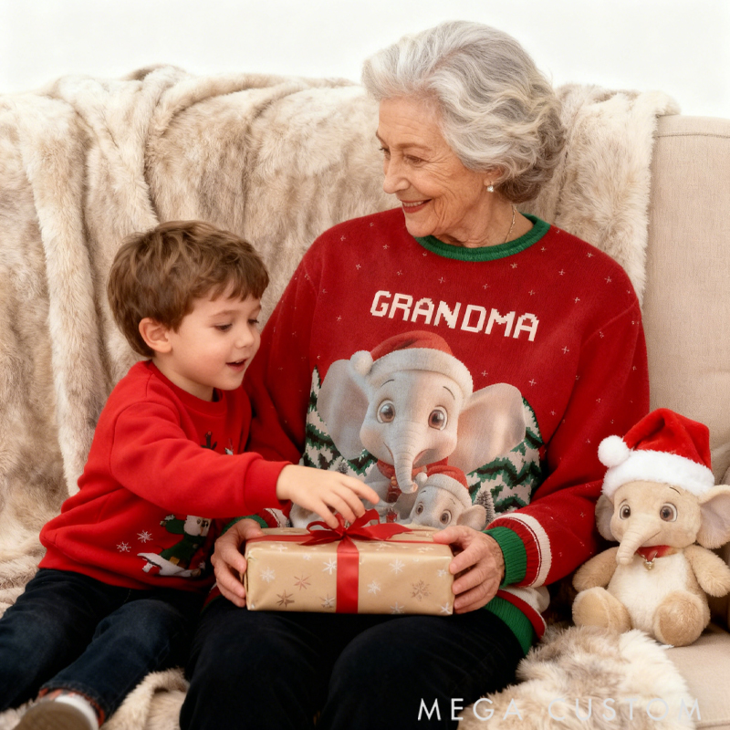 Personalized Custom Cute Elephant Family Ugly Sweater Gift for Family Members