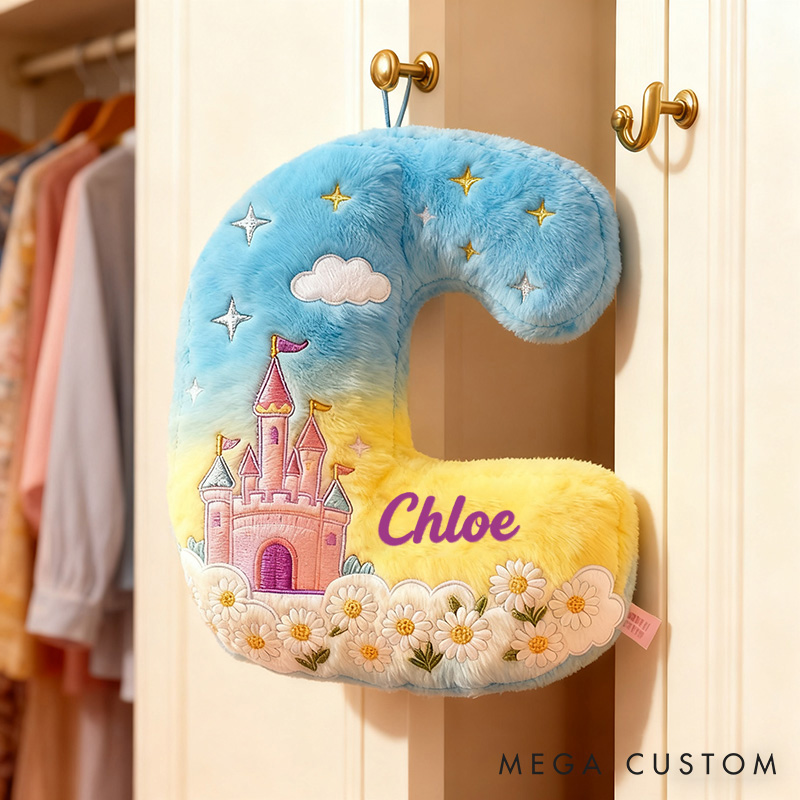 Personalized Graphic 3D Print Magic Castle Letter Pillow with Your Own Name Soft Stuffed Toy for Kids Unique Decorative Cushion for Girls' Room