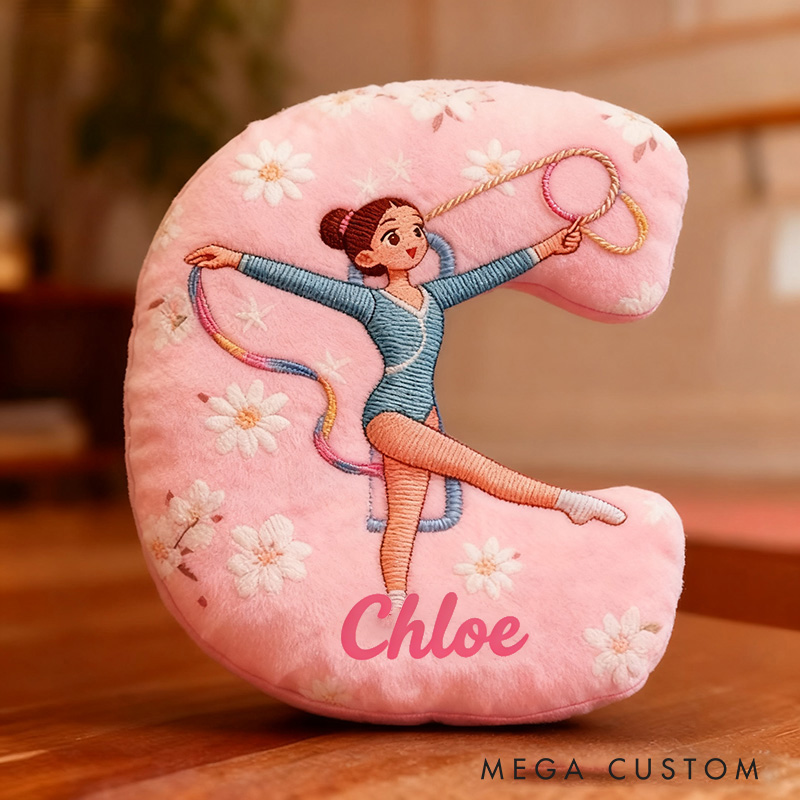 Personalized Graphic 3D Print Gymnastics Girl Pillow with Your Name Soft Stuffed Toy for Kids Unique Decorative Cushion for Girls' Room