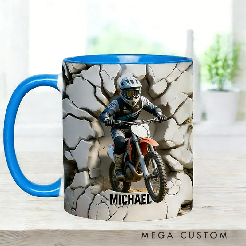 Personalized Biker Gifts Custom Name Dirt Bike Mug Color Inside Coffee Cup for Men Cool Motorcycle Racer Custom Gift