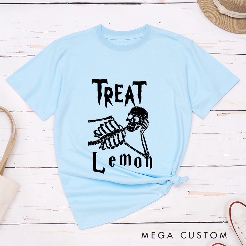 Personalized Halloween Trick or Treat Couple Matching Skeleton T-Shirt