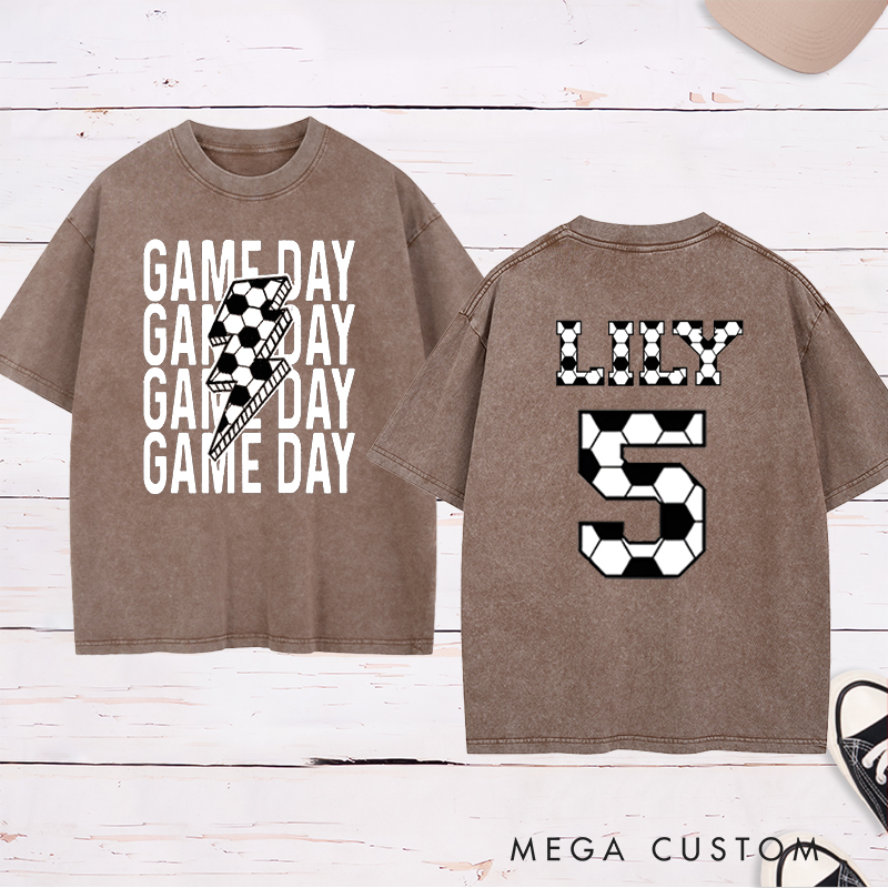 Personalized Game Day Soccer Washed T-Shirt with Custom Name and Number