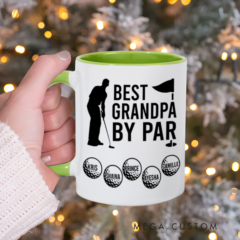 Personalized Golf Mug with "Best Grandpa By Par" Design Featuring Custom Names Thoughtful and Unique Gift for Golf Enthusiasts and Special Occasions