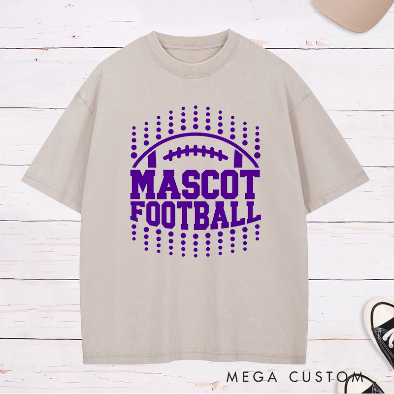 Personalized American Football Washed T-Shirts Featuring Custom Mascot on the Front