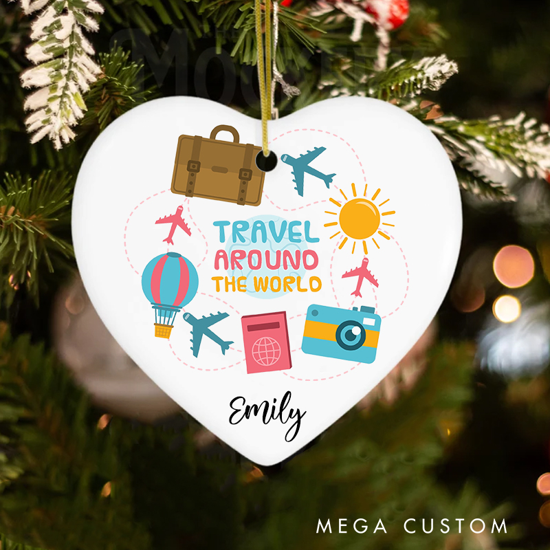 Personalized Travel Around the World Christmas Ornament Gift for Traveling Lovers Christmas Decoration