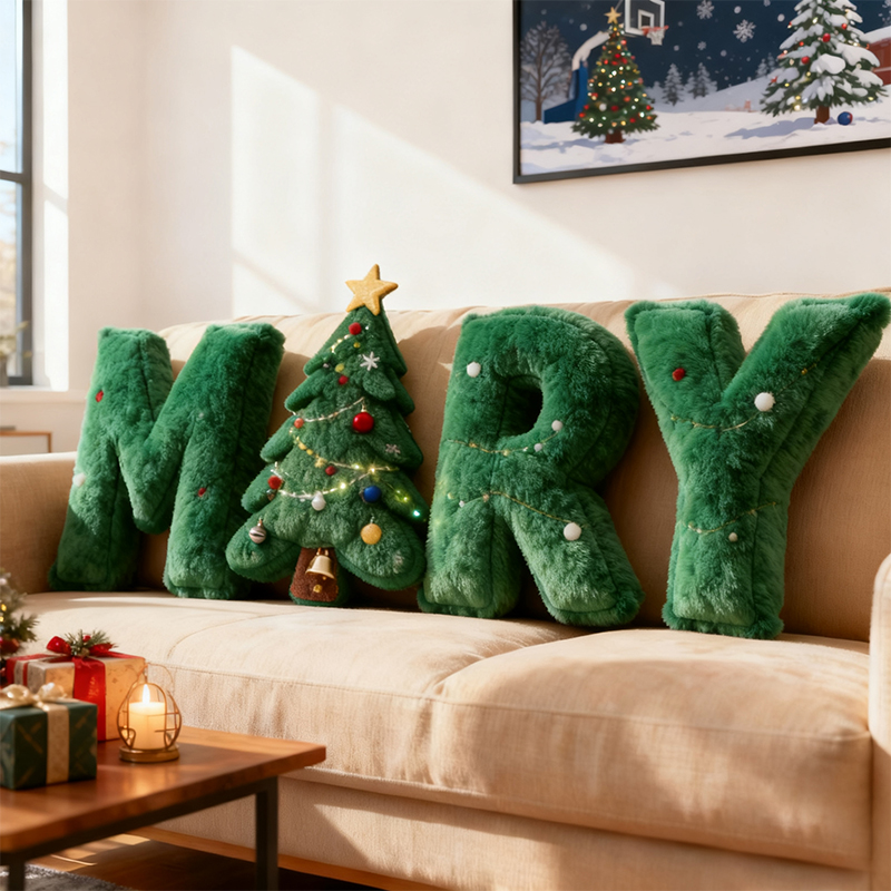 Personalized Christmas Tree Pillow Gingerbread Family Pillow Christmas Reindeer Pillow Holiday Decor Gift Christmas Gift