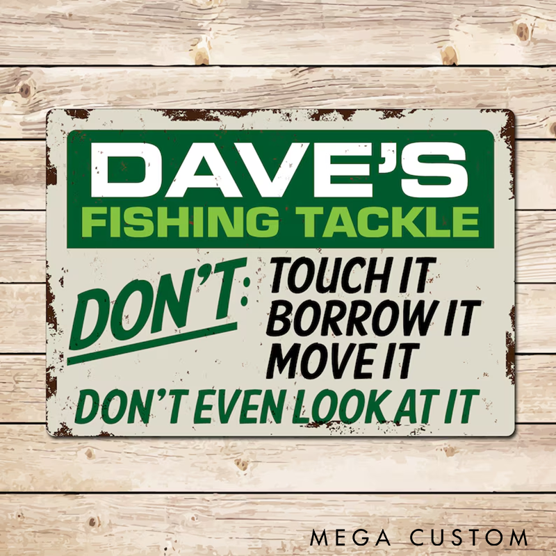 Personalized Fishing Tackle Sign Custom Name Funny Warning Metal Decor Perfect Gift for Fishing Enthusiasts and Outdoor Spaces