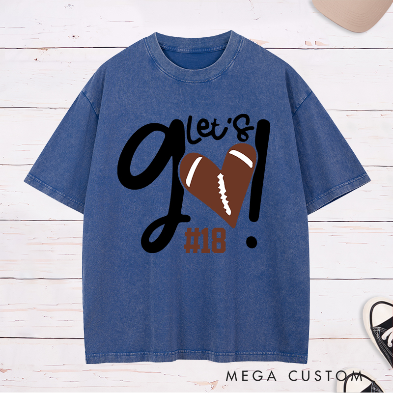 Personalized American Football and Rugby Washed T-Shirts Featuring Custom Number for Let’s Go