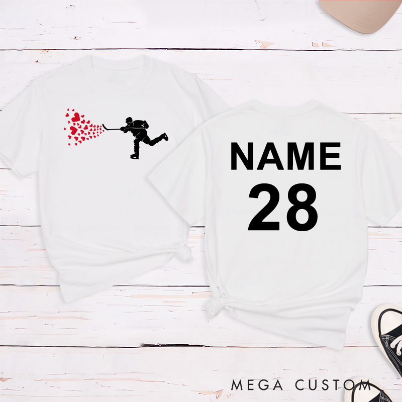 Personalized "Hockey with Heart" T-Shirt with Custom Name and Number