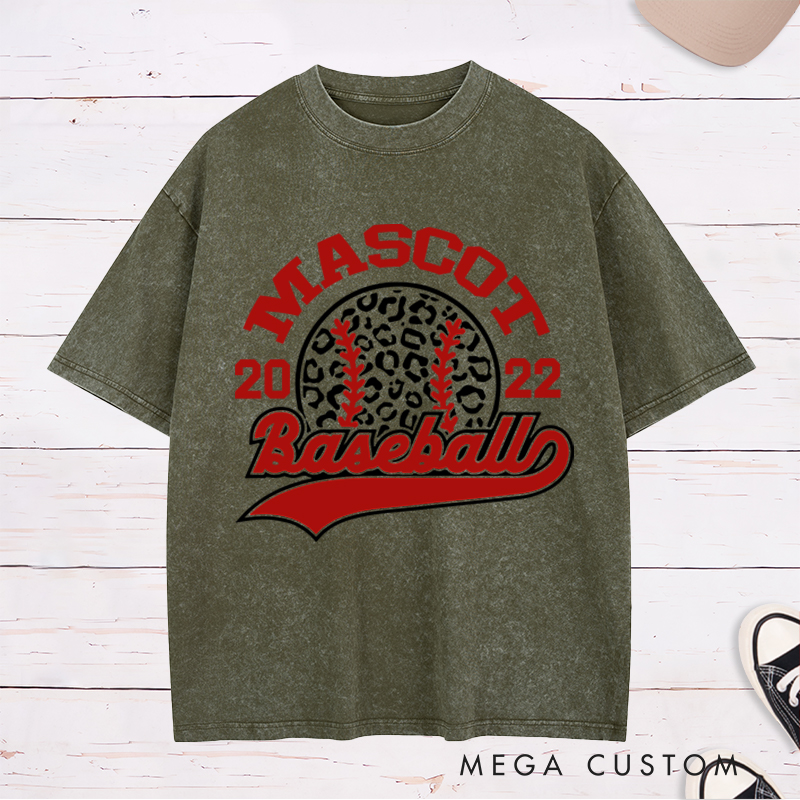 Personalized Team Baseball Washed T-Shirt Custom Name, Year and Trendy Leopard Design