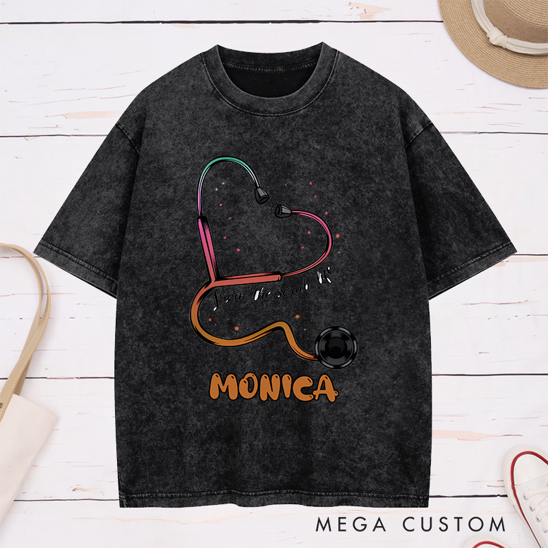 Personalized Nurse Washed T-Shirt Customized Lovin' the Scrub Life Design Washed T-Shirt 