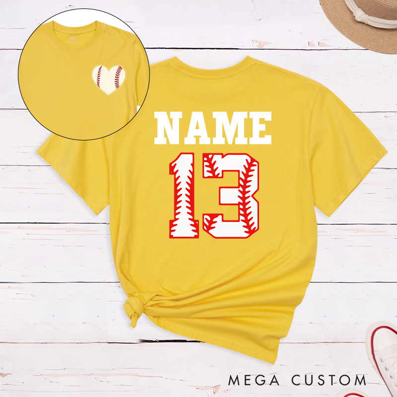 Personalized Baseball Heart T-Shirt with Custom Name and Number 