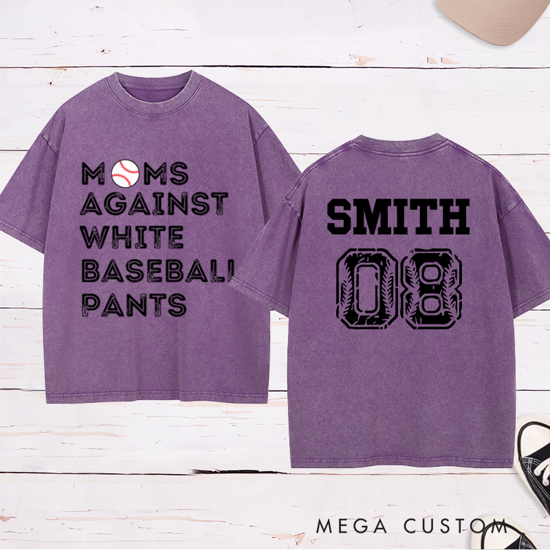 Personalized "Moms Against White Baseball Pants" Washed T-Shirt with Custom Name