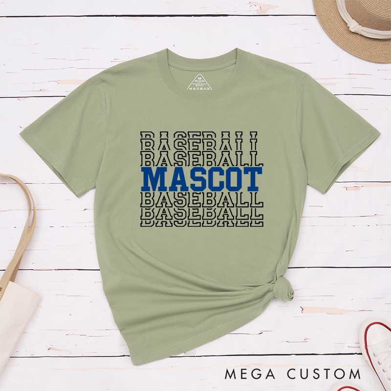 Personalized Baseball T-Shirt Featuring Team Name and Repeating Text Pattern