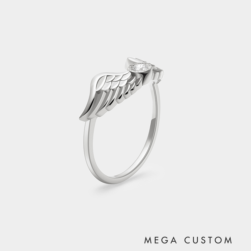 Personalized Sterling Silver Wing Ring – Custom Name and Birthstone Angelic Jewelry 925 Sterling Silver Gifts for Her