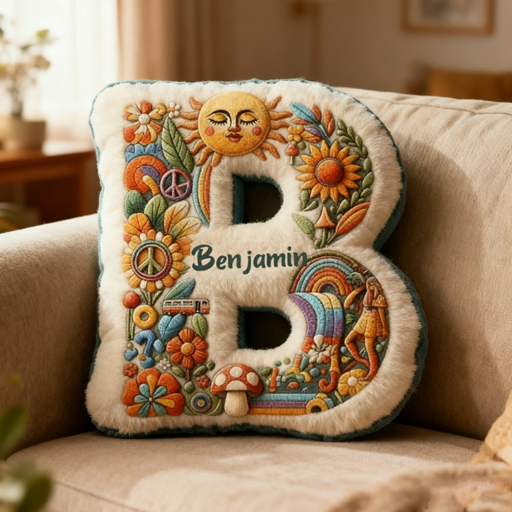 Personalized Colorful 26 Letters Cute Graphic 3D Print Throw Pillow Beautiful Hippie Letter Custom Hippie Pillow Christmas Gift for Kids