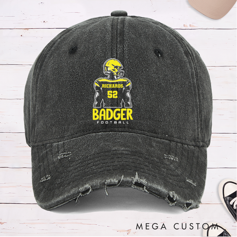 Personalized American Football Cap with Custom Team Name and Number on the Player Back