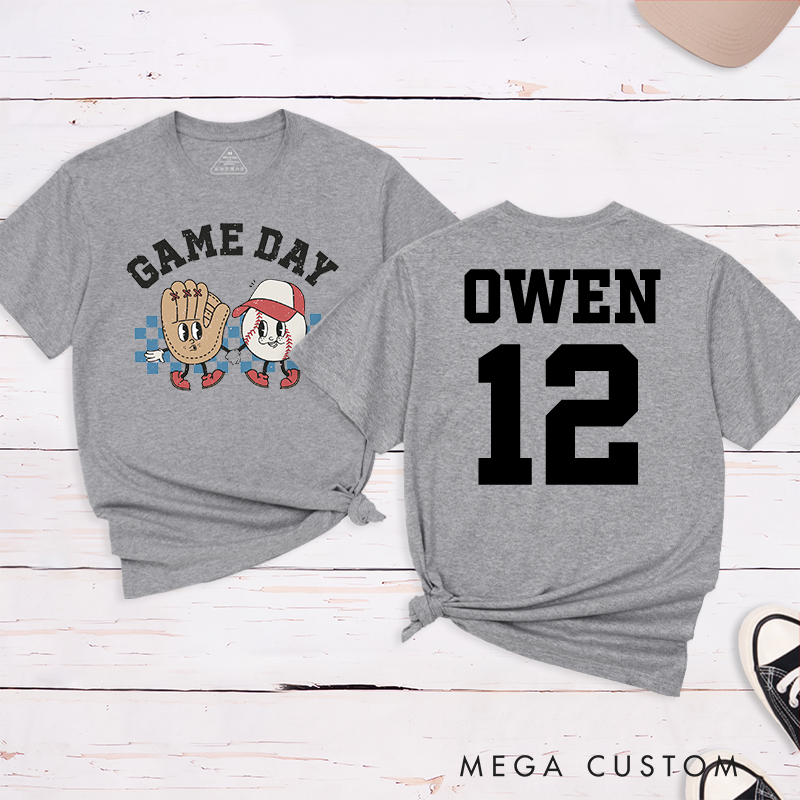 Personalized Cartoon Baseball T-Shirt with Custom Name and Number  