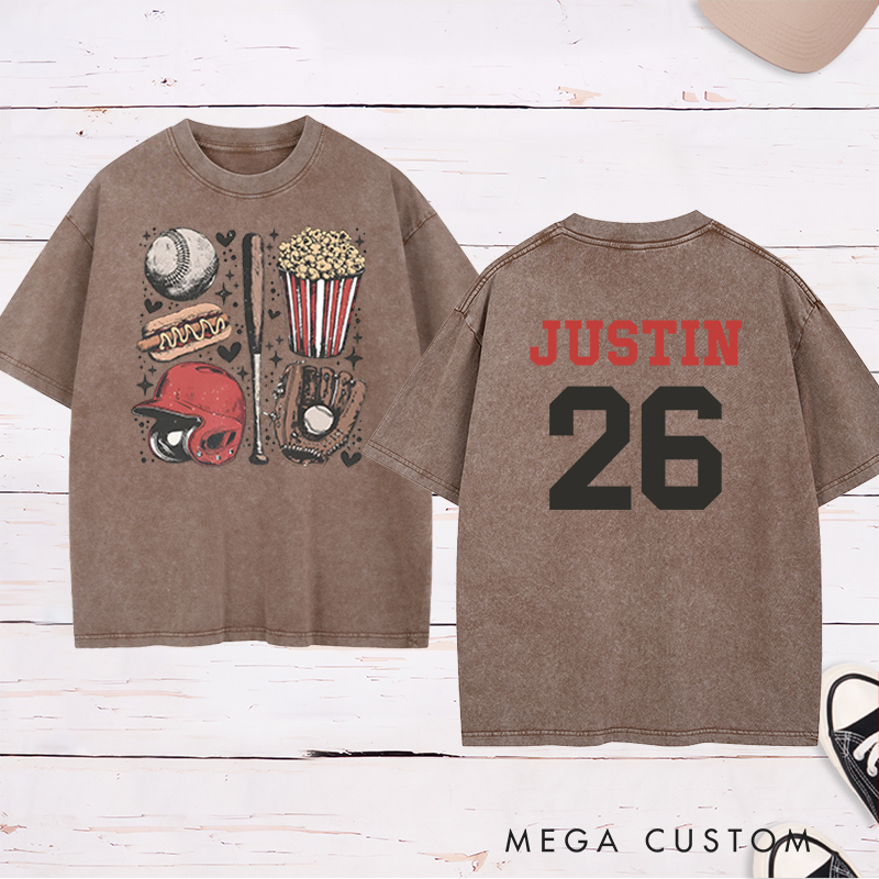 Personalized Athletic Washed T-Shirt Designed for Baseball Enthusiasts 