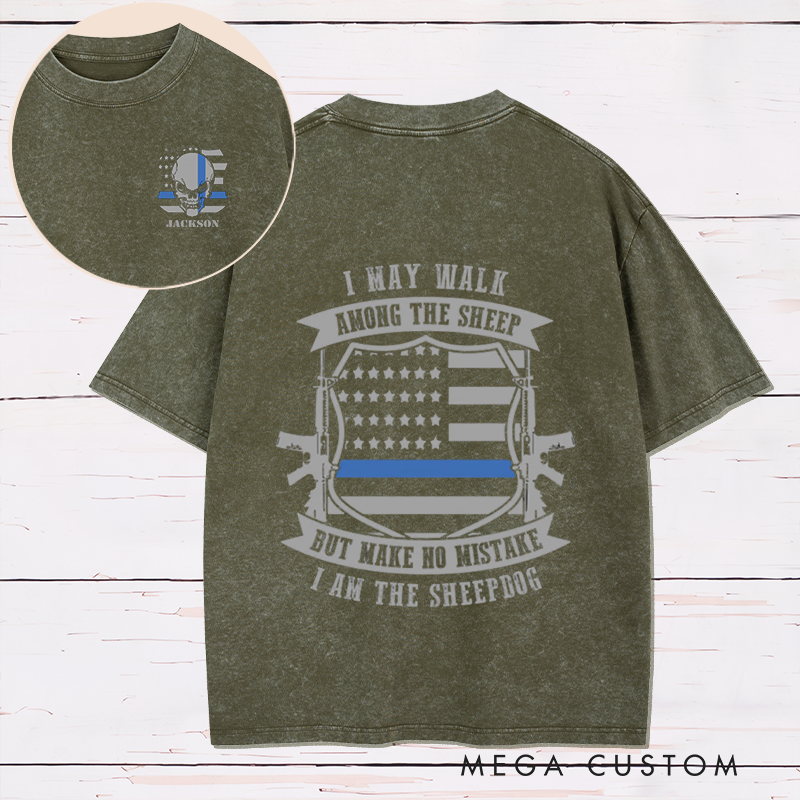 Personalized Sheepdog Among the Sheep Washed T Shirt for Police Officers