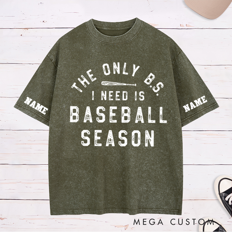 Personalized Funny Baseball Season Washed T-Shirt with Custom Text 