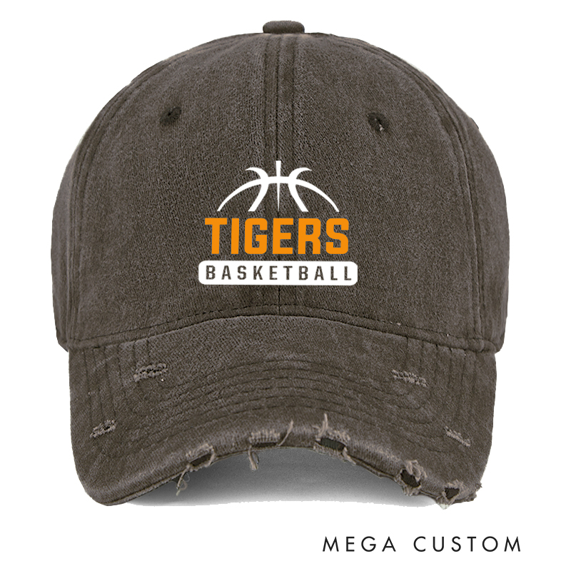 Personalized Distressed Basketball Cap with Custom Team Name and Basketball Logo